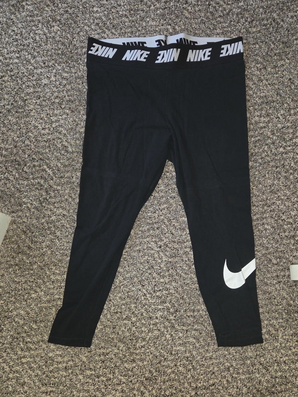 Nike Black Leggings with White Swoosh and Branded Waistband